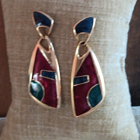 Gold Tone Jewel Tone Enamel Earrings - Picture 4 of 8